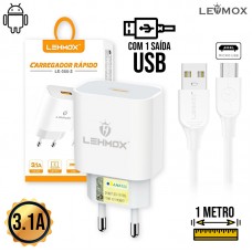 Kit Carregador 1 USB + Cabo V8 1m LE-508-2 Lehmox - Branco
